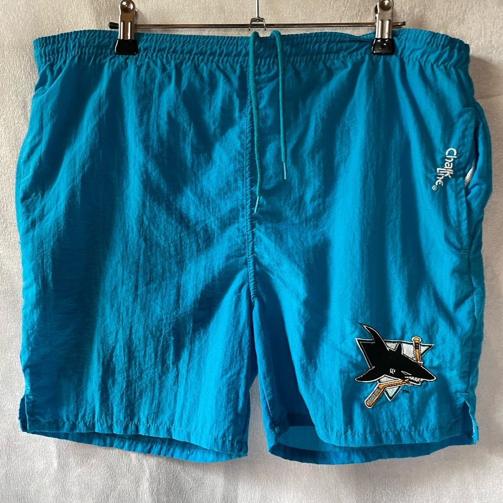 Vintage Sharks Blue Swim Shorts by